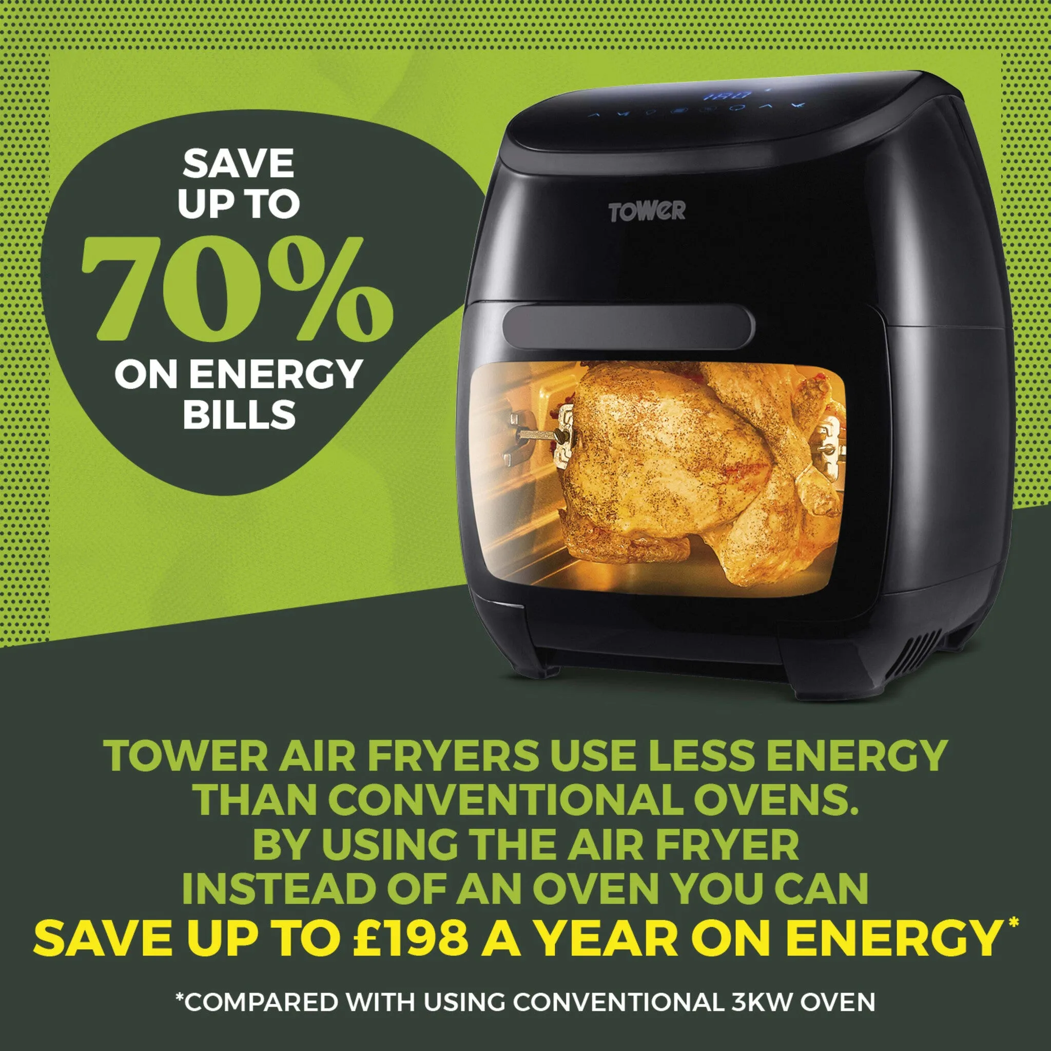 Tower Xpress Pro Combo 2000W 11 Litre 10-in-1 Digital Air Fryer Oven with Rotisserie