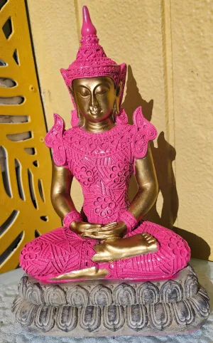 UNIQUE HAND PAINTED LARGE THAI MEDITATING  BUDDHA STATUE