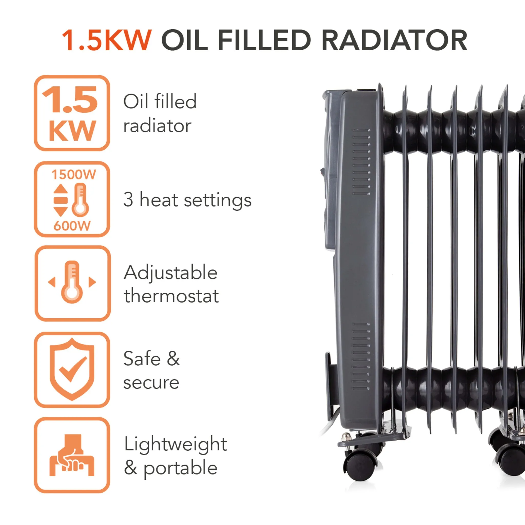 Warmlite heating WL43003YDT electric space heater Indoor Titanium 1500 W Oil electric space heater